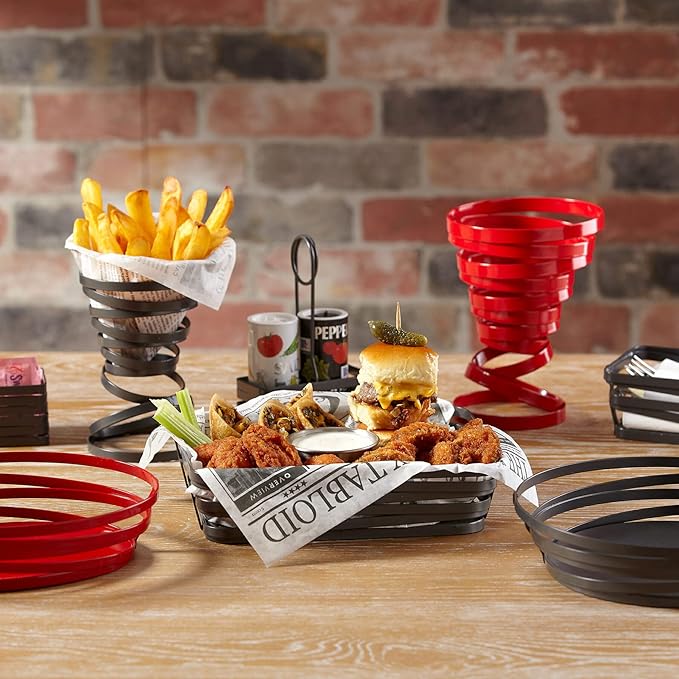 G.E.T. WB-992-MG 9" Round Powder Coated Metal Gray Wire Serving Basket, Cyclone Collection