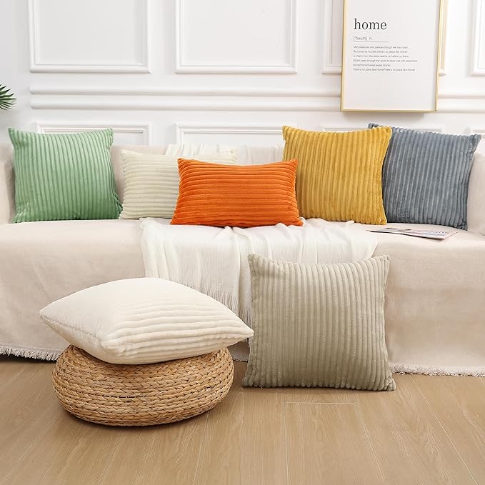 Simmore Decorative Throw Pillow Covers 20x20 Set of 2, Soft Natural Plush Flannel Double-Sided Fluffy Couch Pillow Covers for Sofa Living Room, Orange