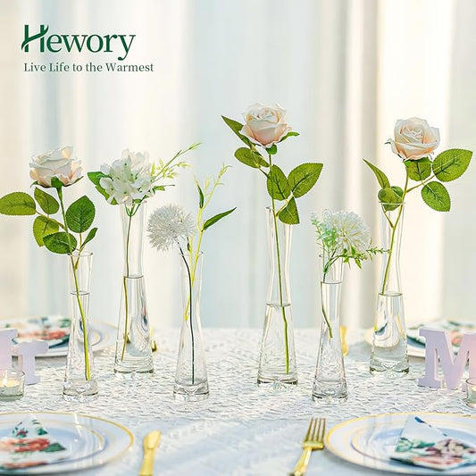 Hewory Glass Bud Vases for Centerpieces Set of 36, Handmade Modern Clear Small Skinny Decorative Single Flower Vase, Minimalist Slim Floral Vase for Home Wedding Party Events Table Decor, 9.64"