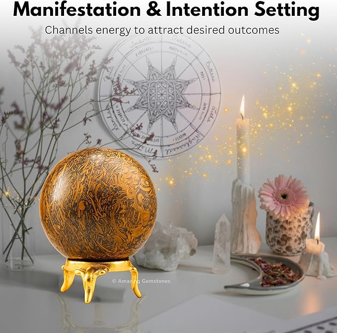 Amazing Gemstone Mariyam Jasper Crystal Ball with Stand - 1.5" Inches Crystal Sphere Meditation Balls for Witchcraft and Decorative Balls