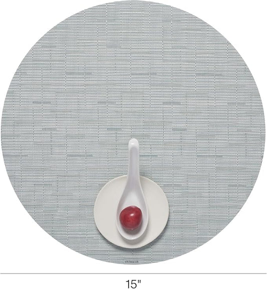 Chilewich Bamboo Placemats Set of 4 - Round Woven Placemats - Reusable, Stain-Resistant, Indoor/Outdoor Tabletop Protection - 15" - Seaglass