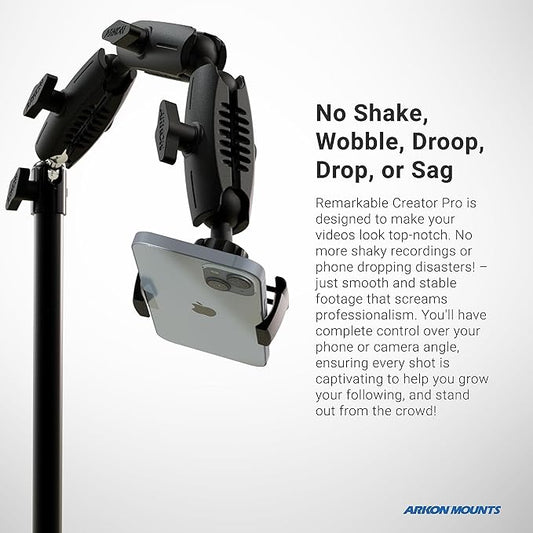 ARKON Mounts Remarkable Creator Pro Mount with Pink Extension Pole | for Content Creators & Hobbyists | 360 Adjustable Angle | Heavy-Duty Base | Fits iPhone, Samsung, Google, & More