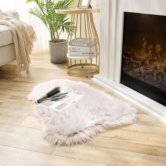 Ashler Faux Fur Rug, Fluffy Shaggy Area Rug Ultra Soft 2 x 3 Feet Sheepskin Fur Rug, Frosted Bottom Beige Fuzzy Machine Washable Shag Rug, Nursery Decor Throw Rugs for Bedroom, Living Room