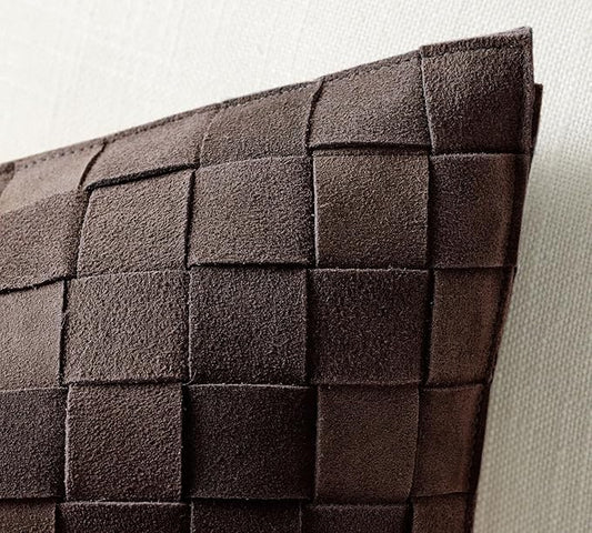 Genuine Lamb Leather Cushion Pillow Cover - Luxury Leather Pillow Case - Modern, Boho, Farmhouse Home Decor - Bedroom Couch, Living Room, Sofa Bed (Basketweave - Dark Brown, 24" x 24")
