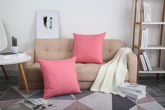 TangDepot Handmade Decorative Solid 100% Cotton Canvas Throw Pillow Covers/Cushion Covers, 45 Colors Available - (20" x20" , Pink, 2 Count (Pack of 1))