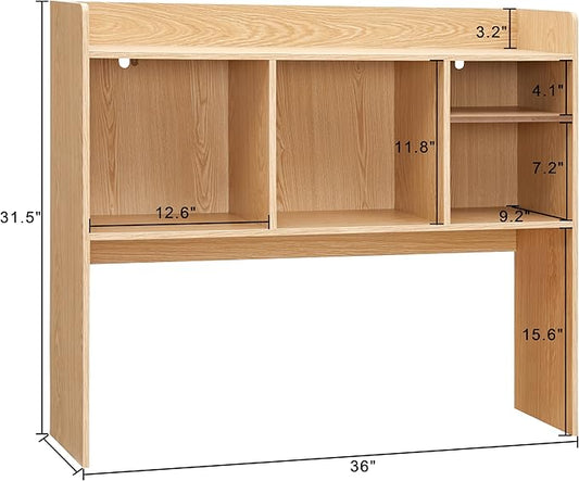 Desktop Bookshelf, Wooden Desk Storage Hutch with 6 Shelves for Computer Desk, 3-Tier Desktop Display Organizer Rack for Office Home (Natural)
