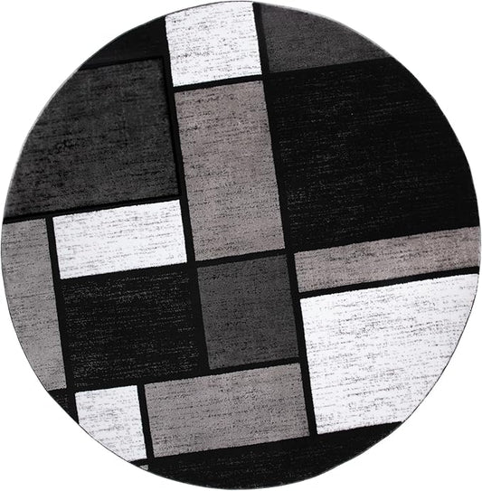 Rugshop Contemporary Modern Boxes for Home Office,Entryway,Living Room,Bedroom,Kitchen Non Shedding Round Area Rug 8' Gray