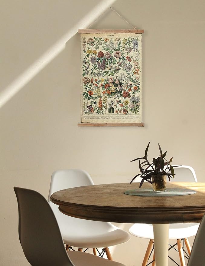 ABoby Vintage Wildflowers Hanging Poster, Retro Style of Botanical Wall Art Prints, Printed on Linen with Wood Frames, Ready to Hang
