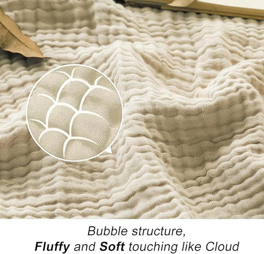 EMME Cotton Throw Blanket for Couch Soft Muslin Blankets 50"x60" Lightweight Breathable Blanket Light Tan All Season Gauze Blanket