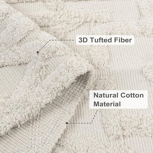 Uphome Boho Washable Runner Rugs 2' x 5', Woven Tufted Neutral Hallway Runner Rug with Fringe, Beige Cotton Farmhouse Entryway Rug, Tribal Accent Bedroom Floor Carpet for Bedside Laundry Kitchen