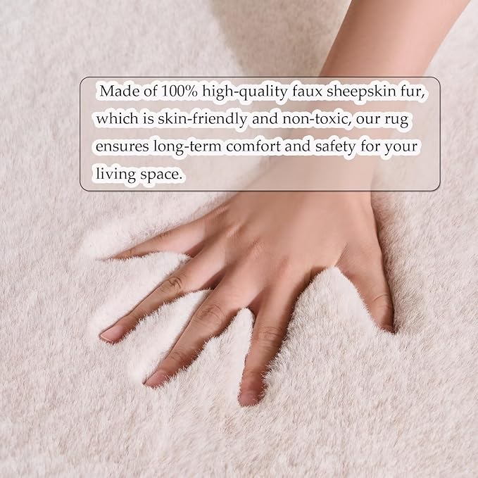 1700GSM Fuzzy Faux Sheepskin Fur Area Rug,Extra Soft Faux Fur Mat,Fluffy Shaggy Fur Rug for Bedroom Living Bedside Rug Room Decor-Ivory White, 2 x 6 ft