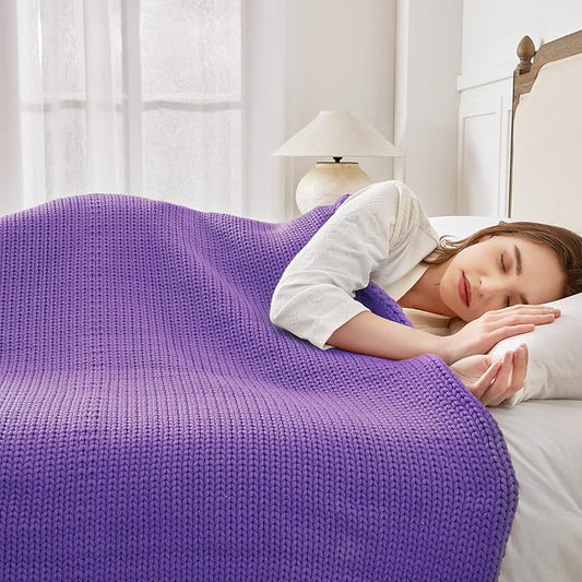 Guohaoi Knitted Weighted Blanket for Adults (Purple 60"x80" 20lbs) No Beads Cooling Throw Blanket for Hot Sleepers, Home Decor Breathable Chunky Knit Heavy Blanket Use on Queen/King Size Bed