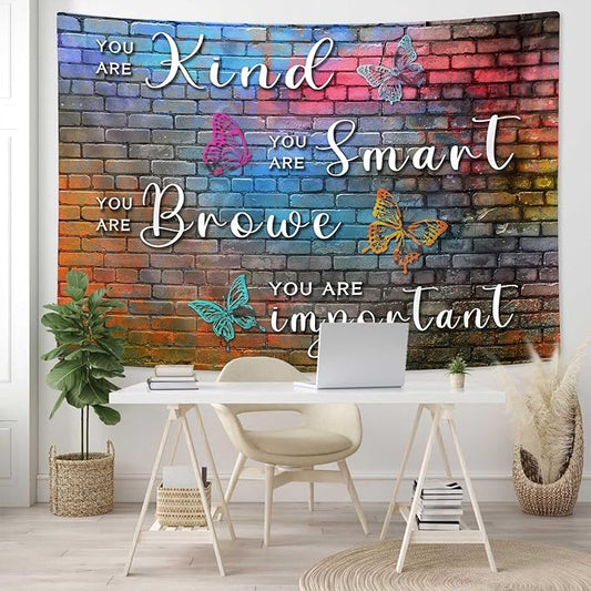 DYNH Colorful Mental Health Tapestry,Hip Hop Disco Graffiti Rainbow Wall Hanging,Inspirational Wall Blanket Decor for Counseling Therapy Office Bedroom,80x60In