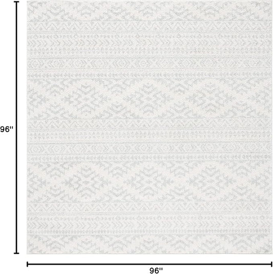 SAFAVIEH Tulum Collection Area Rug - 8' Square, Ivory & Light Grey, Moroccan Boho Tribal Design, Non-Shedding & Easy to Clean, Ideal for Living Room, Bedroom, Dining Space (TUL272G)