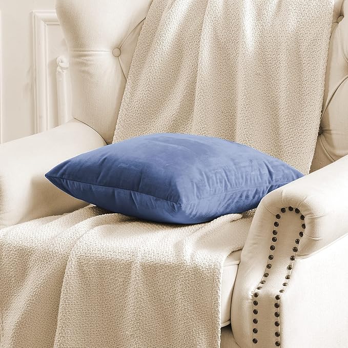 FY FIBER HOUSE Pack of 2 Velvet Throw Pillow Covers Decorative Pillowcase Soft Solid Cushion Cover, 18 x 18 Inch, Stone Blue