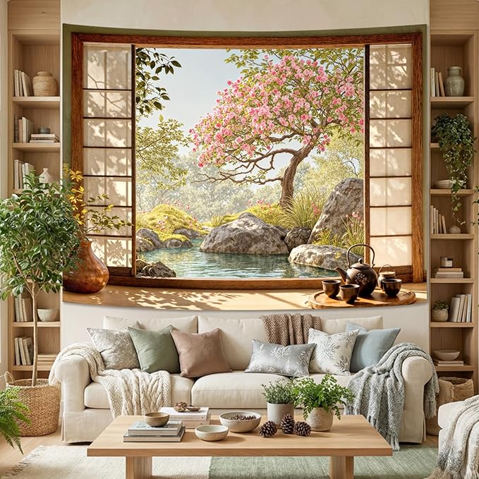 Lifeel Japanese Scenery Tapestry, Aesthetics Nature Landscape Tapestries, Asian Home Decor for Bedroom Meditation Room Living Room, 60x80 inches