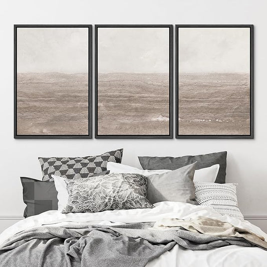 MUDECOR Framed Wall Art Print Set Neutral Textured Seascapes Subtle Tones Illustrations Modern Art Boho Decorative Colorful Chic for Living Room, Bedroom, Office - 24"x36"x3 Black
