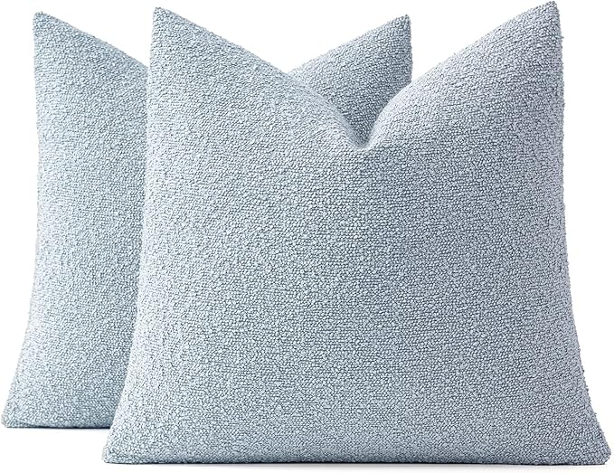 MIULEE 20x20 Inch Decorative Pillow Covers for Couch Bed Set of 2 Textured Boucle Neutral Winter Throw Pillows Light Blue Accent Solid Cushion Pillowcases Sofa Livingroom Home Decor
