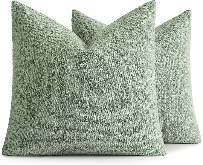 MIULEE 20x20 Inch Decorative Pillow Covers for Couch Bed Set of 2 Textured Boucle Neutral Winter Throw Pillows Greyish Green Accent Solid Cushion Pillowcases Sofa Livingroom Home Decor