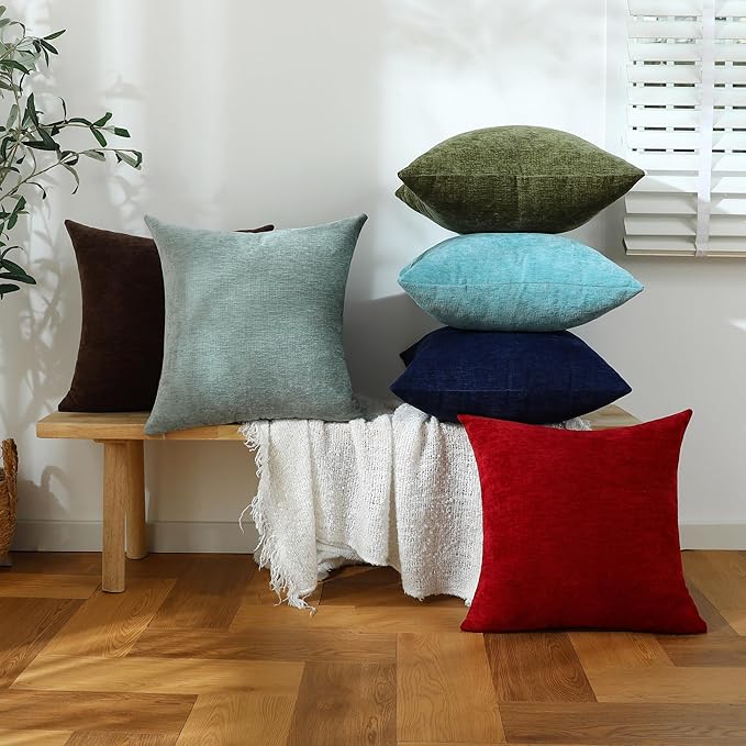 Jeneoo Burgundy Red Decorative Throw Pillow Covers Soft Chenille Comfy Square Couch Cushion Cases for Living Room Sofa Decor (Set of 2, 14 x 14 Inches)