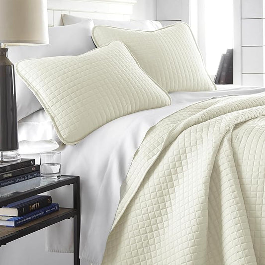 Southshore Fine Living, Inc. Twin XL Quilt Bedding Set, Soft Brushed Microfiber Bedspread Coverlet, Stain and Pet Hair Resistant Bedding, XL/Twin Size Quilt Set with 1 Pillow Sham, Cream