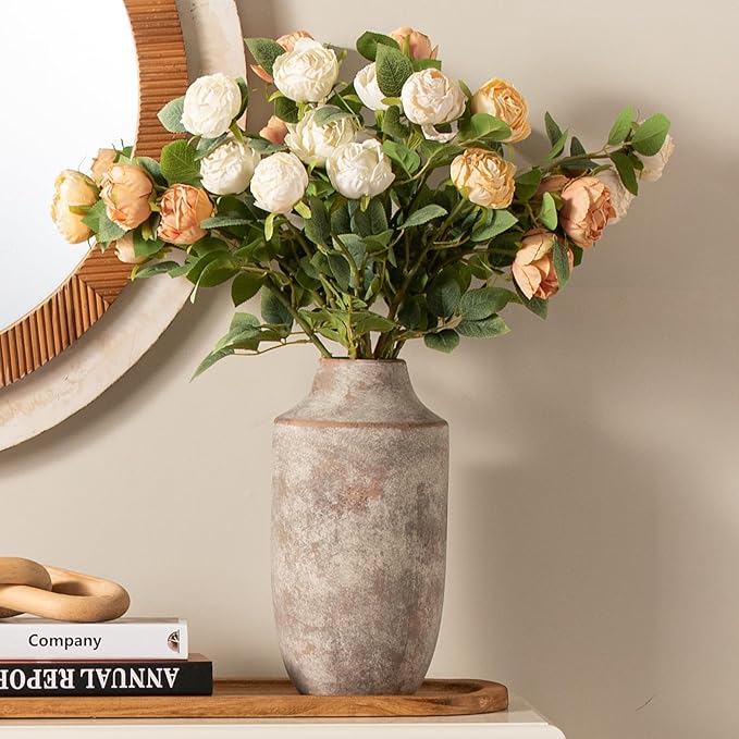 Mitt&Ditt 12.5" Tall Ceramic Vase – Terracotta Farmhouse Rustic Pottery for Home Decor