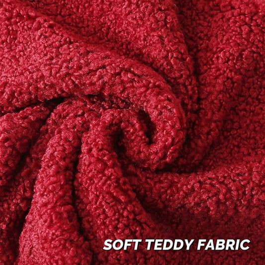 FUTEI Christmas Maroon Red Throw Pillow Covers 24x24 Inch Set of 2,Furry Faux Fur Teddy Boucle Textured Cushion Covers,Soft Fluffy European Pillow Shams,Home Decor for Couch Bed Living Room Car