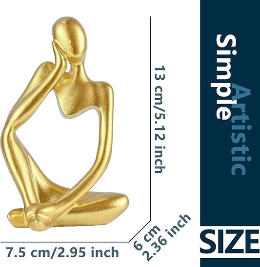 BOPART Gold Thinker Statue Home Decor, Resin Abstract Thinker Sculpture Figurines Shelf Decor Accents for Living Room, Office, Bookshelf, Desktop