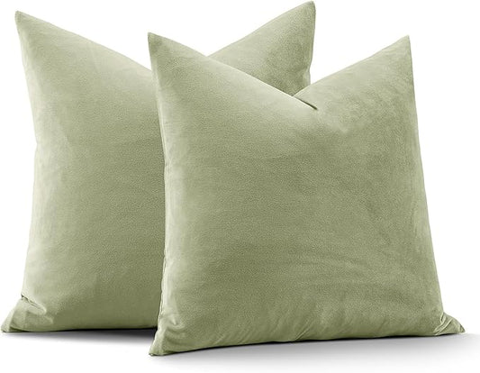 18x18 Velvet Pillow Covers Set of 2 Sage Green Decorative Square Throw Pillowcase Soft Solid Cushion Covers for Bedroom Living Room Outdoor Indoor Decoration