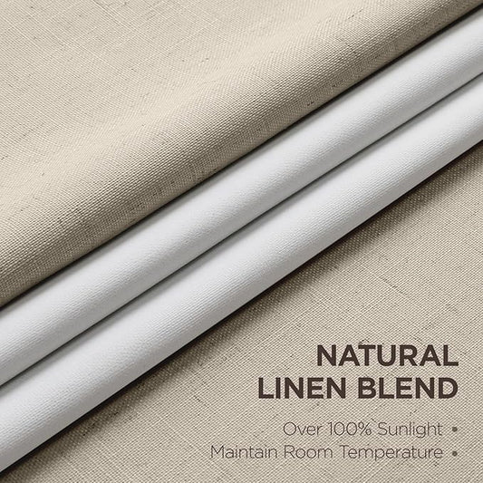 Joydeco 100% Blackout Pleated Curtains, Linen Window Curtains 2 Panel Sets 108 inches Long, Thermal Insulated Darkening Drapes for Bedroom(Cobblestone,40'' Wx108'' L)