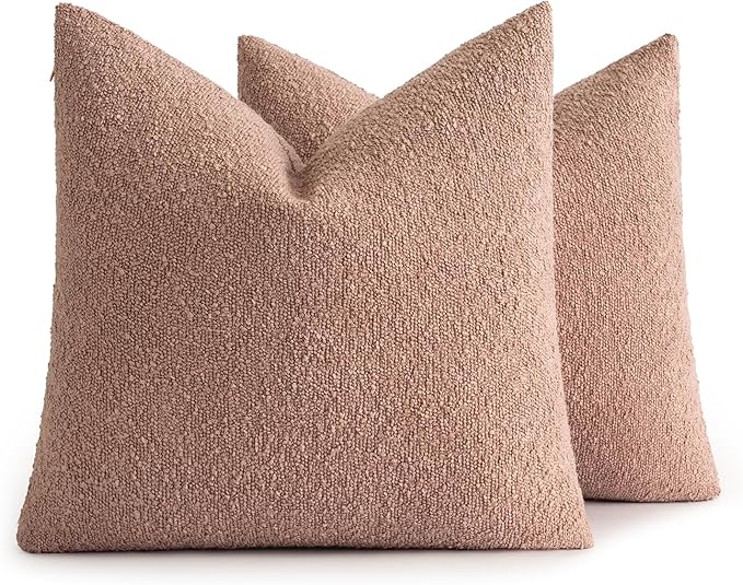 MIULEE 20x20 Inch Decorative Pillow Covers for Couch Bed Set of 2 Textured Boucle Neutral Spring Throw Pillows Valentine Blush Pink Accent Solid Cushion Pillowcases Sofa Livingroom Home Decor