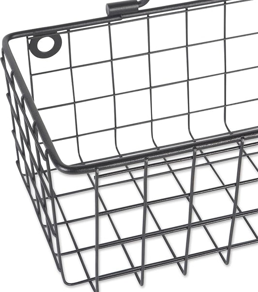 DII Farmhouse Vintage Décor, Wire Wall Basket, Assorted, Black, 2 Piece