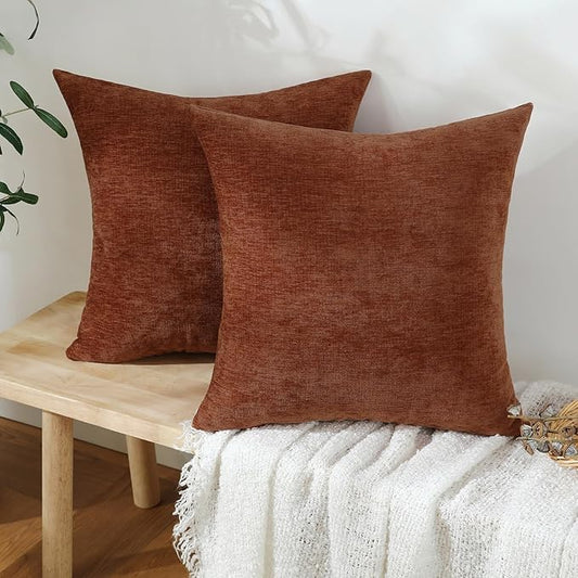 Jeneoo Terracotta Decorative Throw Pillow Covers Soft Chenille Comfy Lumbar Couch Cushion Cases for Living Room Sofa Decor (Set of 2, 12 x 20 Inches)