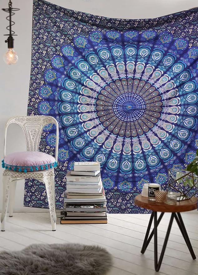 raajsee Turquoise Tapestry- Best Mandala Wall Hanging- Bedding Tapestry For Bedroom Aesthetic-Size Small (52x60 Inches / 132x152 Cms)