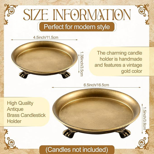 Zonon 2 Pack Brass Color Metal Clawfoot Dish Pedestal Dish Candle Tray Round Clawfoot Candle Holder Decorative Jewelry Stand for Wax Jewelry Ring Trinket Coffee Table Centerpiece Cosmetic Home