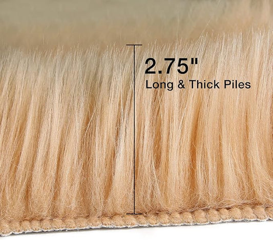 duduta Beige Faux Sheepskin Round Rug 4x4 ft, Fluffy Shag Fur Bedroom Nursery Kids Playroom Rug Dorm Decor Non Slip Washable