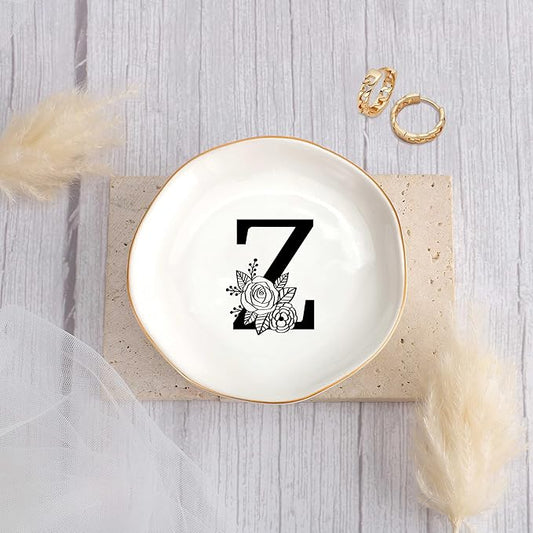 JoycuFF Initial Z Ceramic Jewelry Tray, Bridesmaid Bride Gifts, Mothers Day Christmas Anniversary Engagement Birthday Gifts for Women Couples, Trinket Dish for Rings Earrings Necklaces Bracelets Keys