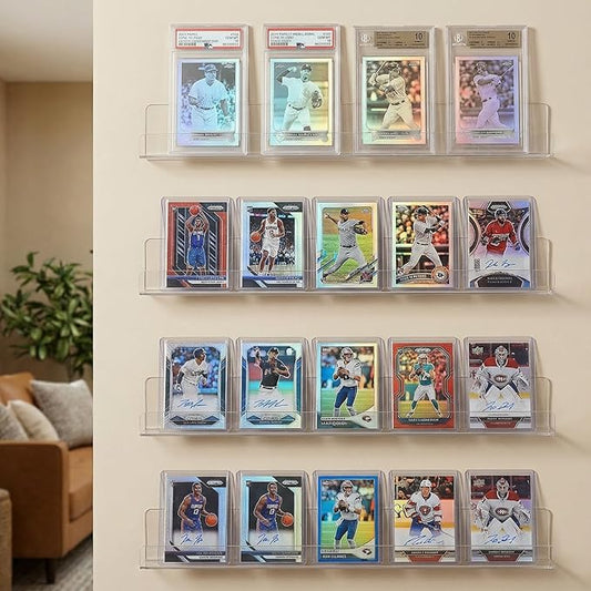 10 Pieces Acrylic Card Display Shelf Wall Mount Sport Card Displays Shelves Vinyl Records Wall Display Shelf Hold Up to 50 Trading Cards for BGS Graded Trading Slabs