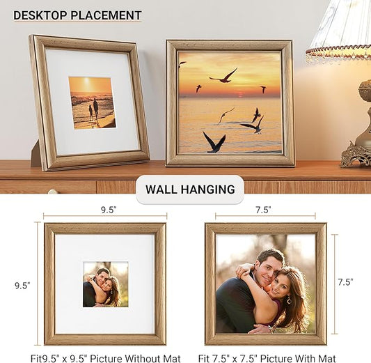 Heimlove 8x8 Picture Frame,8 x 8 Solid White Oak Square Photo Frame with Tempered Glass,8"x8" Handcrafted Wood Frame Matted to 4x4 Photos for Wall or Tabletop Art Photo and Prints,1 Pack
