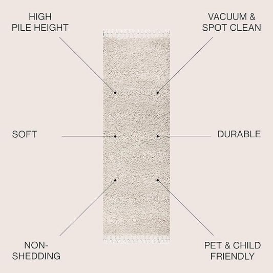 JONATHAN Y Mercer Shag Plush Tassel Cream Runner Rug, 2x8, Contemporary, Modern, Easy-Cleaning for Living Room, Bedroom, Kitchen, Pet Friendly, Non-Shedding (MCR100D-28)