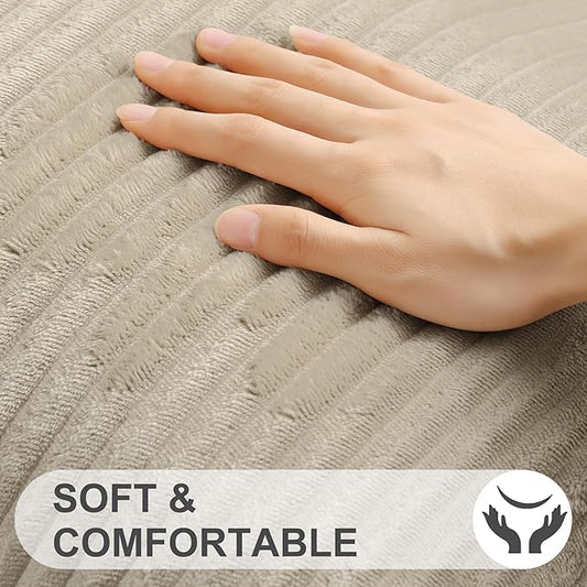 Simmore Decorative Spring Throw Pillow Covers 12x20 Set of 2, Soft Natural Plush Flannel Double-Sided Fluffy Lumbar Pillow Covers for Couch Sofa Living Room, Khaki