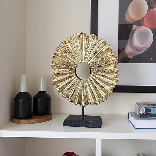 Modern Abstract Round Decorative Sculpture, Dining Living Room Desk Decor,Geometric Home Decor Statues,Shelf Top Decor Aesthetics, Coffee Tables or Office Shelves(Golden)