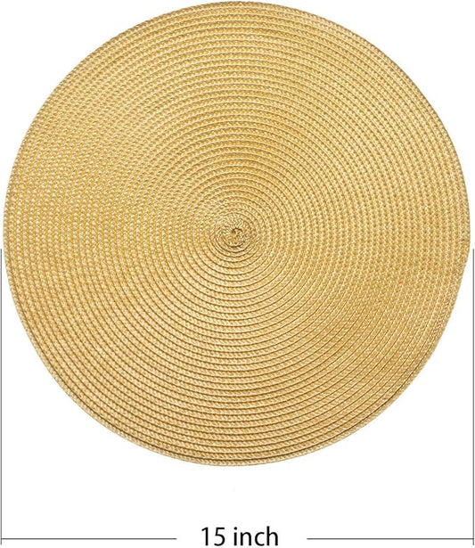 AHHFSMEI Round Braided Placemats 15 Inch Round Table Mats for Dining Tables Natural Woven Heat Resistant Place mats Set of 6 (Wheat Yellow)