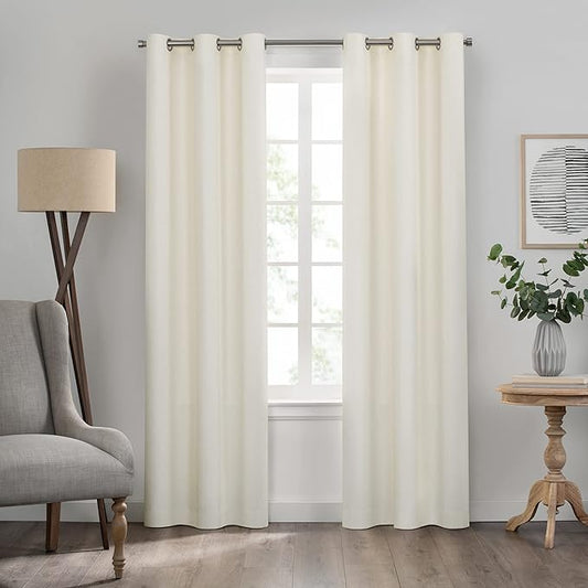 Eclipse Kendall Solid Textured Blackout Thermal Insulated Lining Grommet Window Curtain for Bedroom (1 Panel), 42 in x 63 in, Ivory