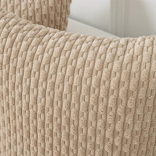 Kevin Textile Throw Pillow Covers Soft Corduroy Decorative Set of 2 Boho Striped Pillow Covers Pillowcases Farmhouse Home Decor for Couch Bed Sofa Living Room 24x24 Inch Beige