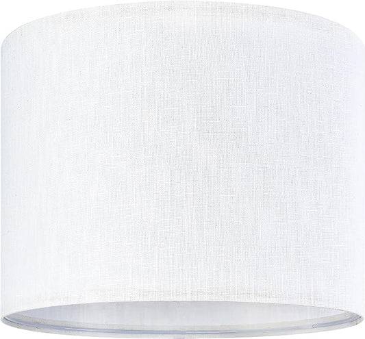 GO&SO White Textured Drum lampshade Medium Lamp Shade 13" Top x 13" Bottom x 10" High (Spider) Modern Linen Lamp Shades for Table Lamp Bedside Lamp Natural Linen Replacement Assembly is Required