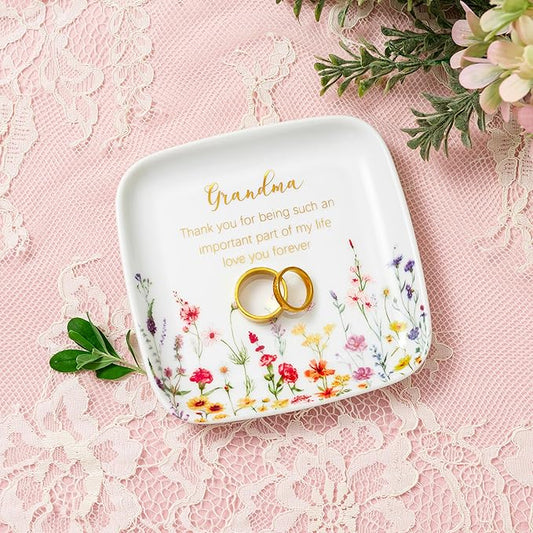 Crisky Jewelry Ring Dish for Grandma Birthday Gifts Thinking of You Gift for Grandmother New Fist Time, Personalized Christmas Valentine's Gift Ideas from Grandson Granddaughter (Love You Forever)