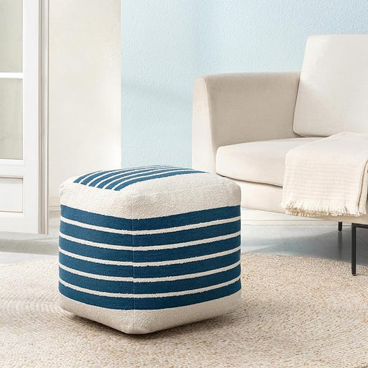 Anji Mountain 100% Handmade & Handcrafted Comfortable Home Décor Pouf Ottoman Footrest for Living Room, Bedroom, Nursery, Kidsroom, Patio Furniture - (20" x 20" x 20" - Sailor Blue)