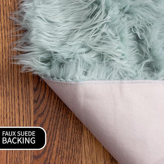 Super Area Rugs Ultra Soft & Fluffy Faux Sheepskin Rug, Teal 5 x 7 Feet Carpet for Bedroom Living Room