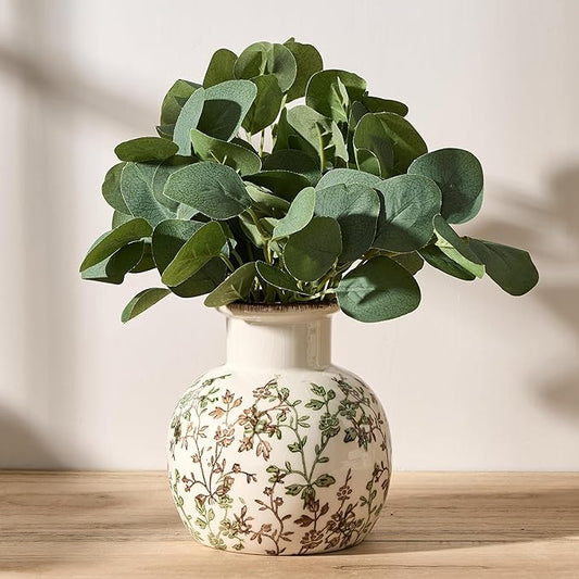 SIDUCAL Ceramic Green and Beige Antique Vase, 5.91 Inch Retro Ice Cracked Chinoiserie Floral Vase, Rustic Farmhouse Vases for Home Decor, Bookshelf, Office, Garden, Chinoiserie Decor, Tuscan Decor